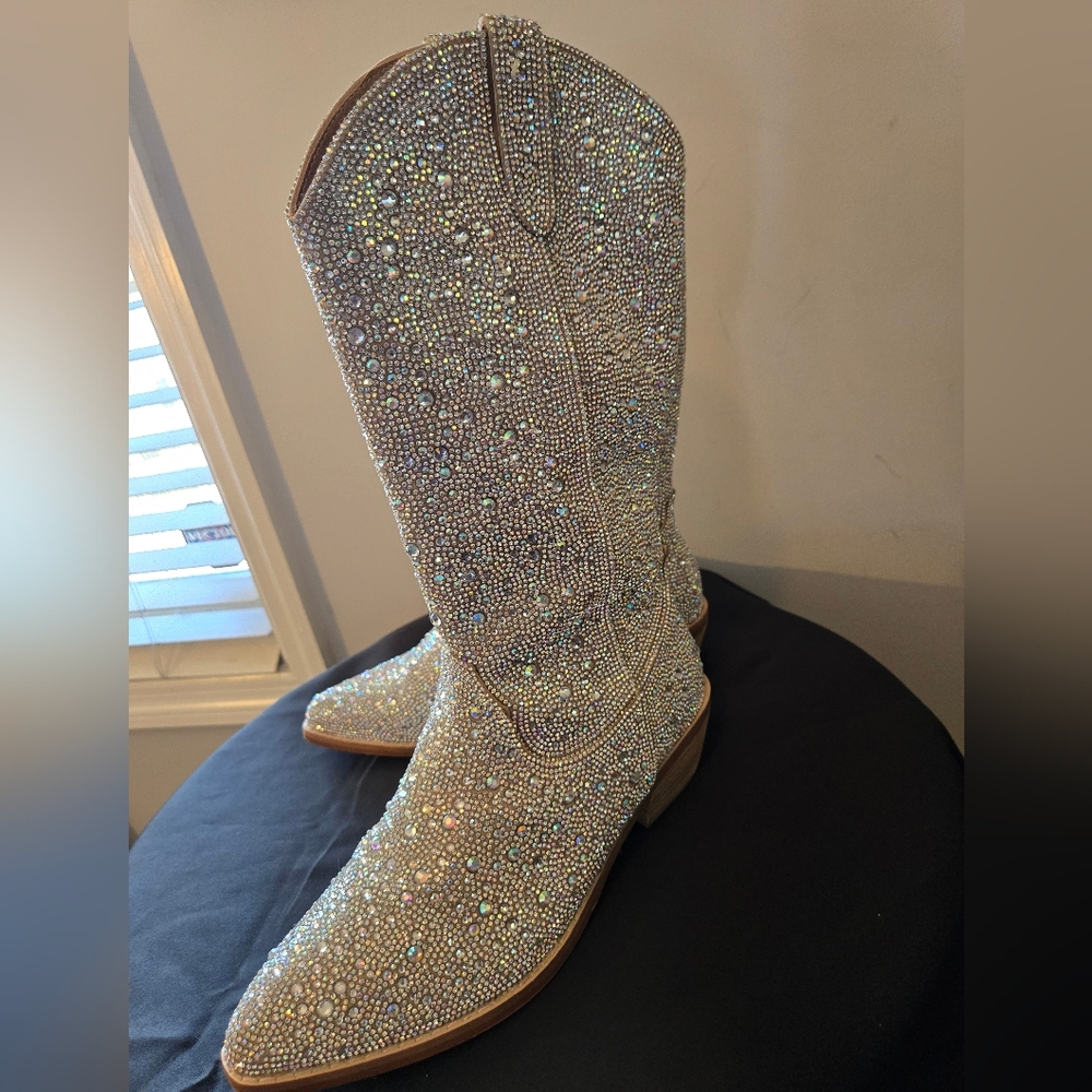 Madden Girl Redford Crystal Embellished Sequin Cowgirl Western Boots Size 8.5 - Picture 3 of 12